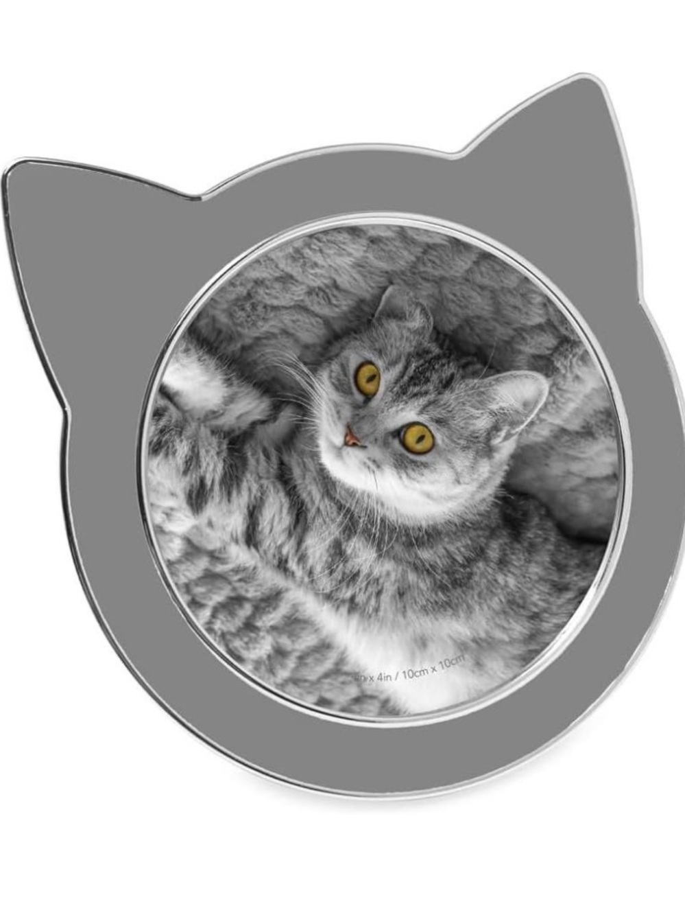 Gray Cat-Shaped Picture Frame with Silver Trim
